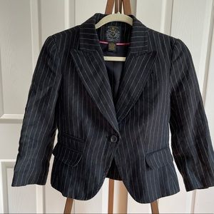 Black, wide pinstripe fitted blazer.  Fully lined.  Medium.  Great condition